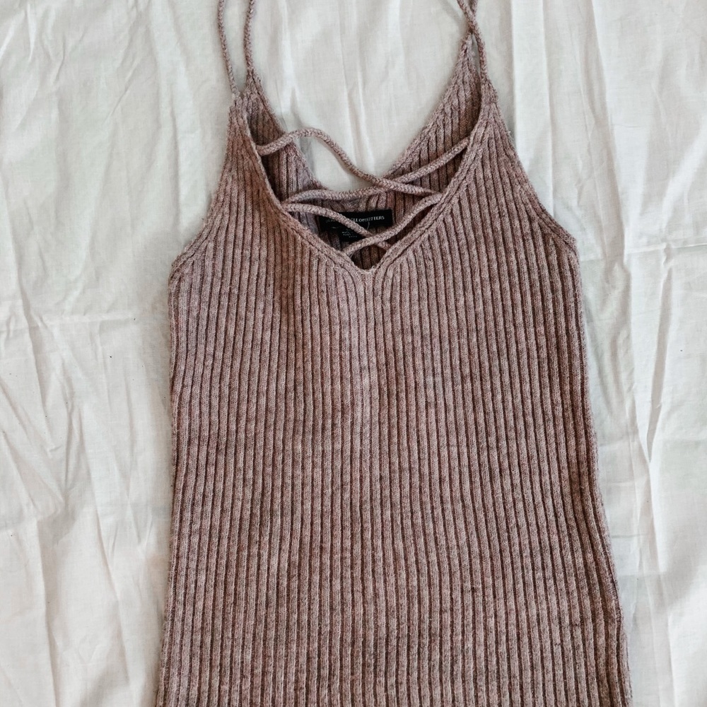 Blush knit rib tank with crisscross detail